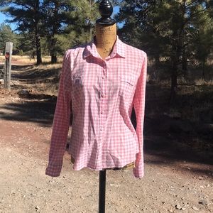 J. Crew Pink Gingham Button Front Shirt L